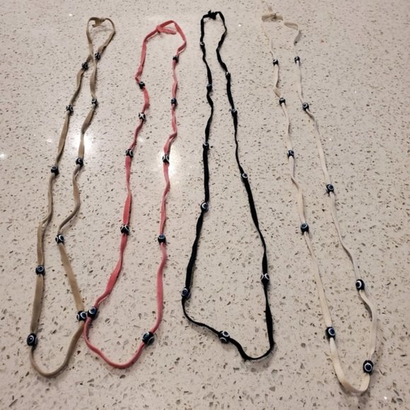Set 4 Boho Velvet Long Necklace Wrap Bracelets Evil Eye Tan White Pink Navy Blue - Picture 11 of 11